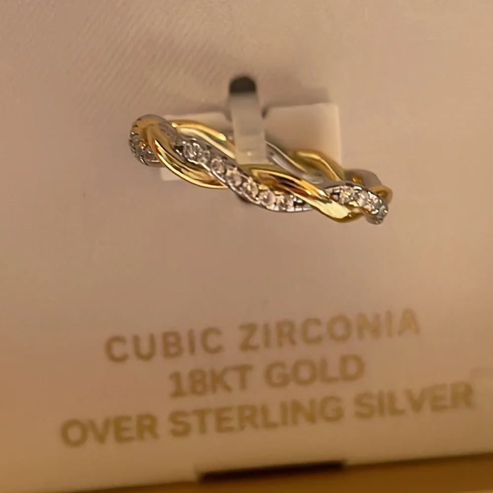 18K Gold Over Sterling Silver Ring Cubic Zirconia - Picture 3 of 7